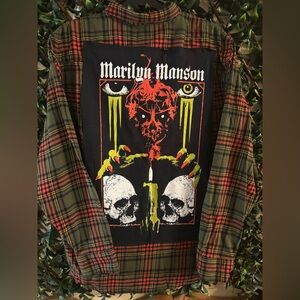 UPCYCLED one of a kind, MARILYN MANSON Rocker Music Patch Button Down Shirt